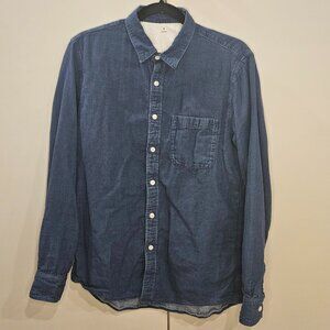 Muji Dark Wash Denim Long Sleeve Button-Down Shirt - Size Small